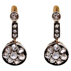 Pair of Antique Diamond 18k Yellow Gold Silver Earrings