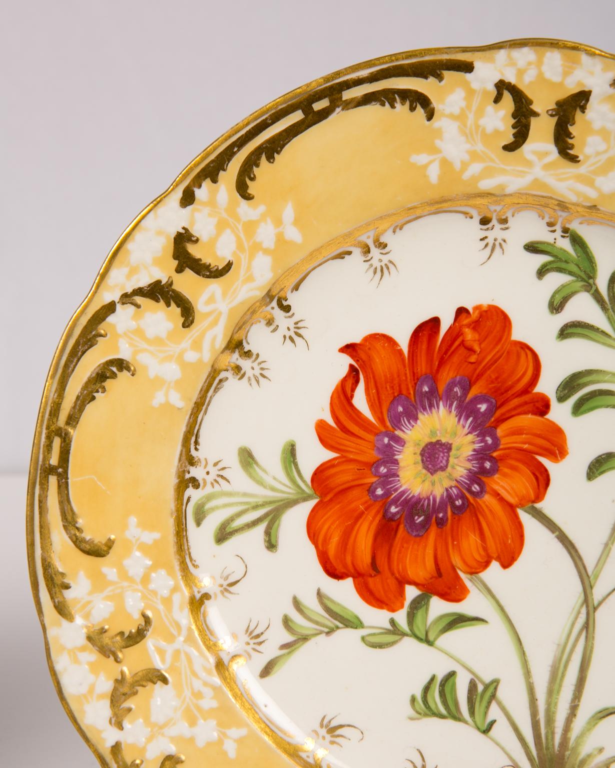 Pair of Antique Dishes with Single Hand-Painted Flower circa 1825 3