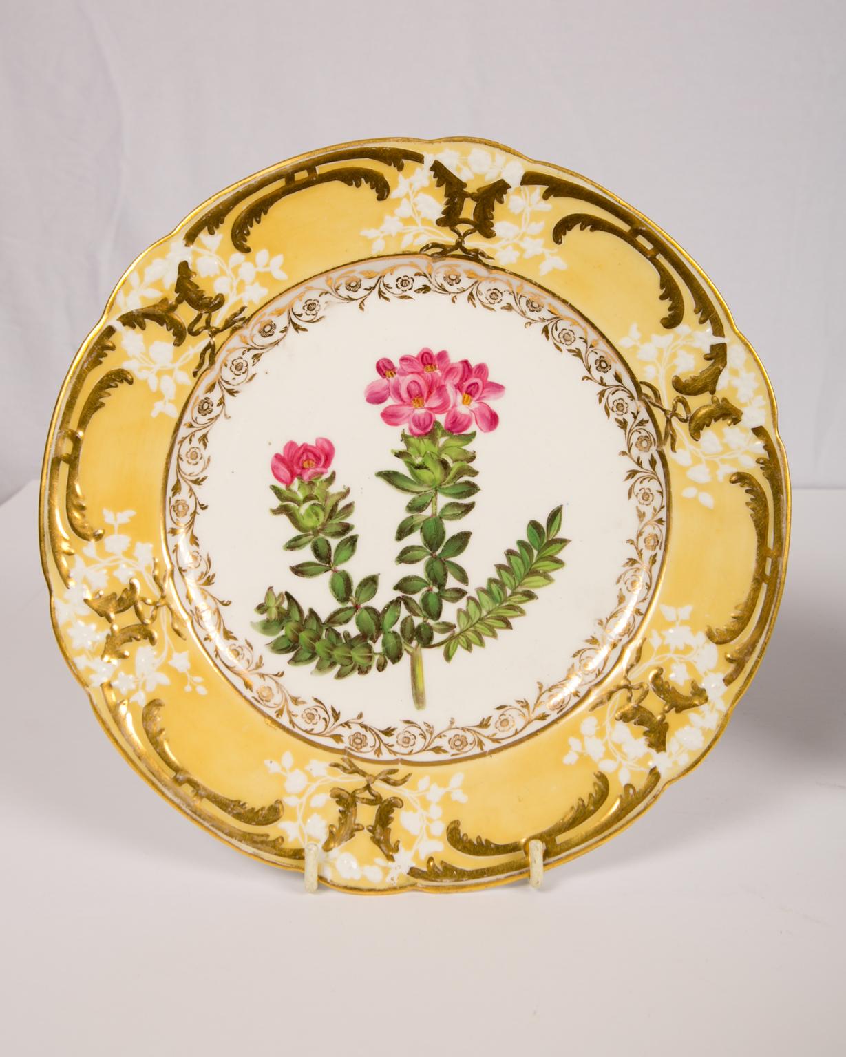 Pair of Antique Dishes with Single Hand-Painted Flower circa 1825 8