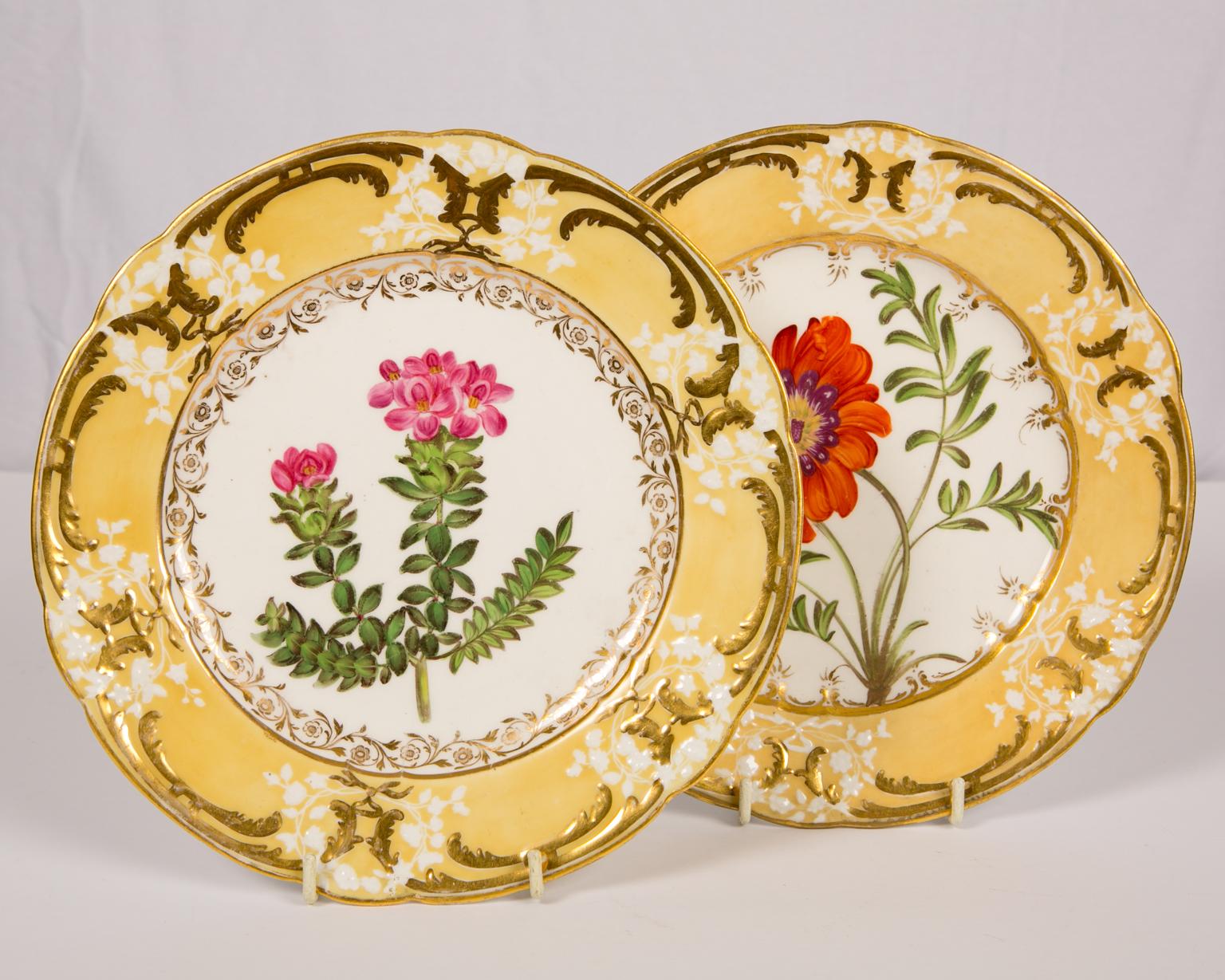 Rococo Revival Pair of Antique Dishes with Single Hand-Painted Flower circa 1825