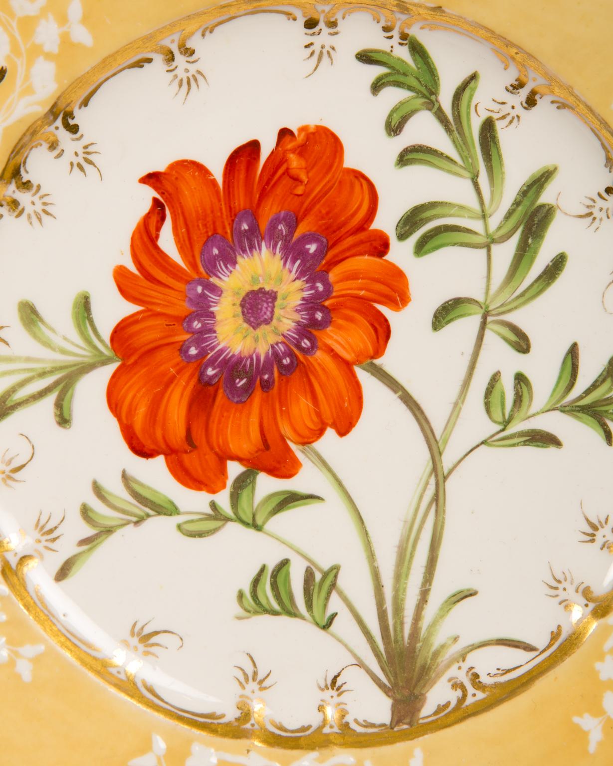 English Pair of Antique Dishes with Single Hand-Painted Flower circa 1825