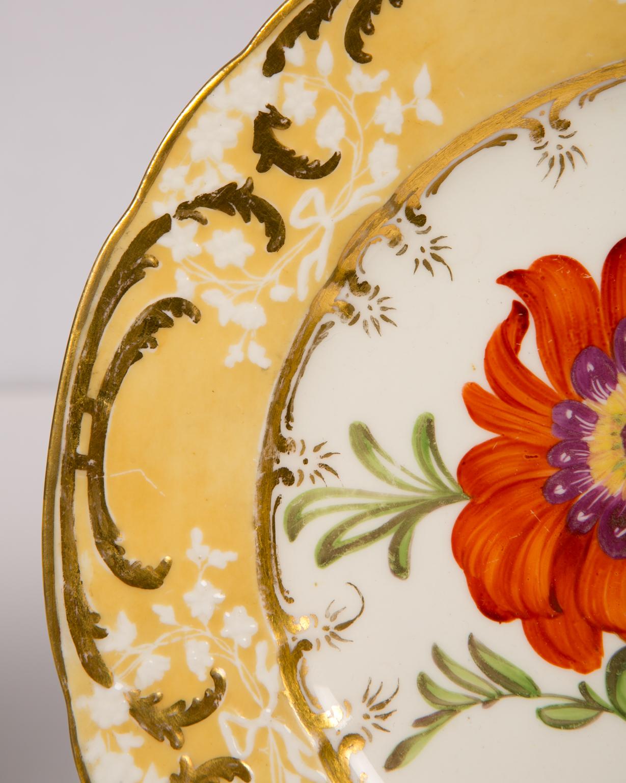 Early 19th Century Pair of Antique Dishes with Single Hand-Painted Flower circa 1825