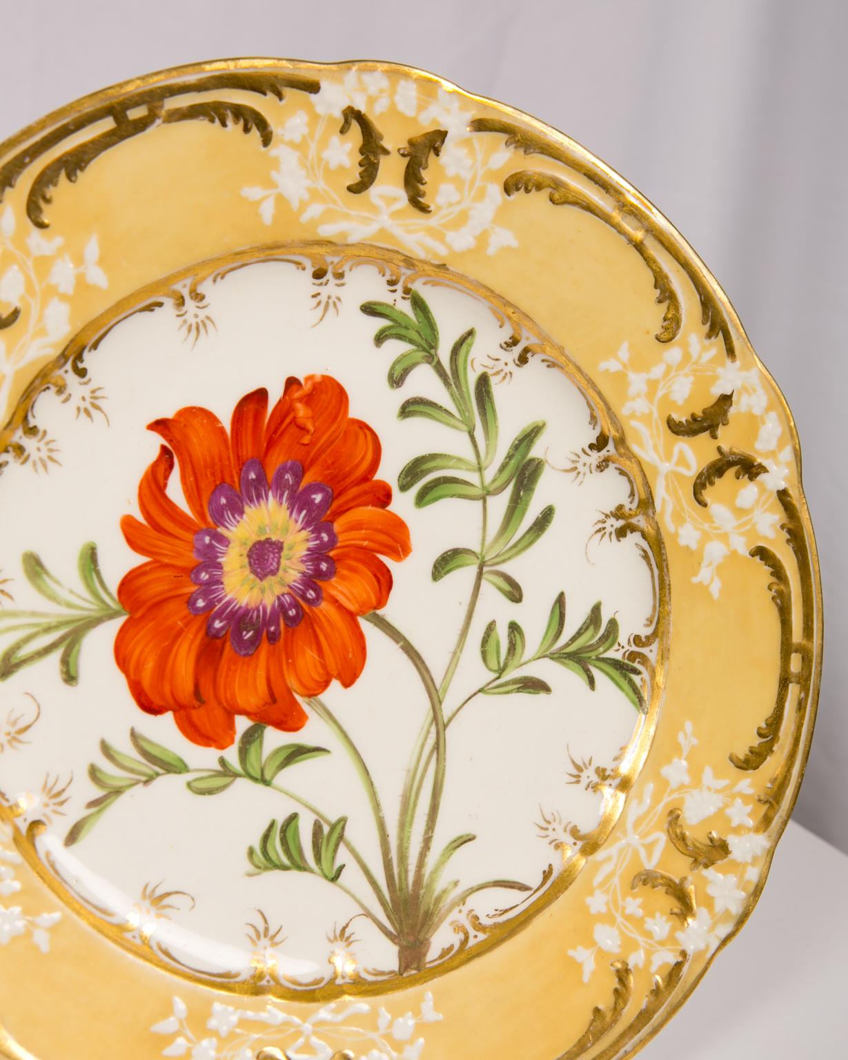Pair of Antique Dishes with Single Hand-Painted Flower circa 1825 1
