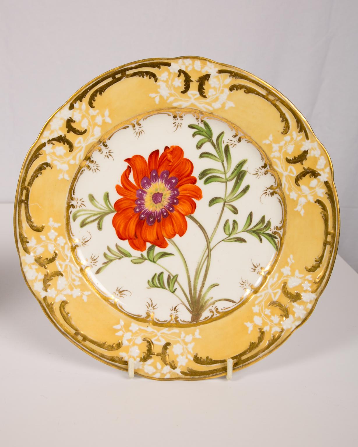 Pair of Antique Dishes with Single Hand-Painted Flower circa 1825 2