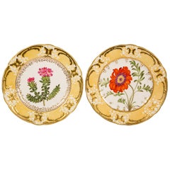 Pair of Antique Dishes with Single Hand-Painted Flower circa 1825