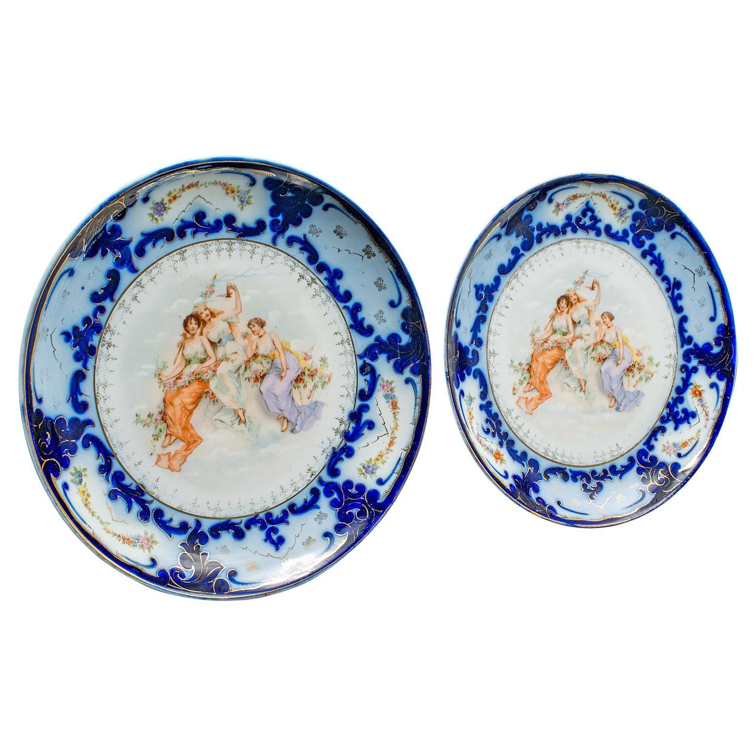 Pair Of Antique Display Plates, Austrian, Ceramic, Serving Charger, Victorian