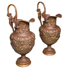 Pair of Antique Display Urns, Italian, Bronze, Ewer, Grand Tour Decor, Victorian