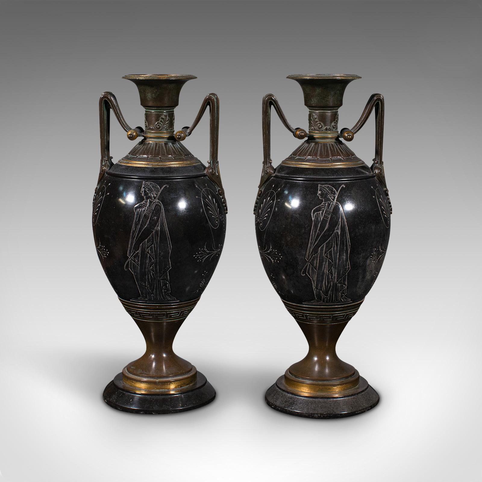 Pair of Antique Display Vases, Italian, Marble, Decorative Urn, Grand Tour, 1870 1
