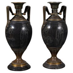 Pair of Antique Display Vases, Italian, Marble, Decorative Urn, Grand Tour, 1870