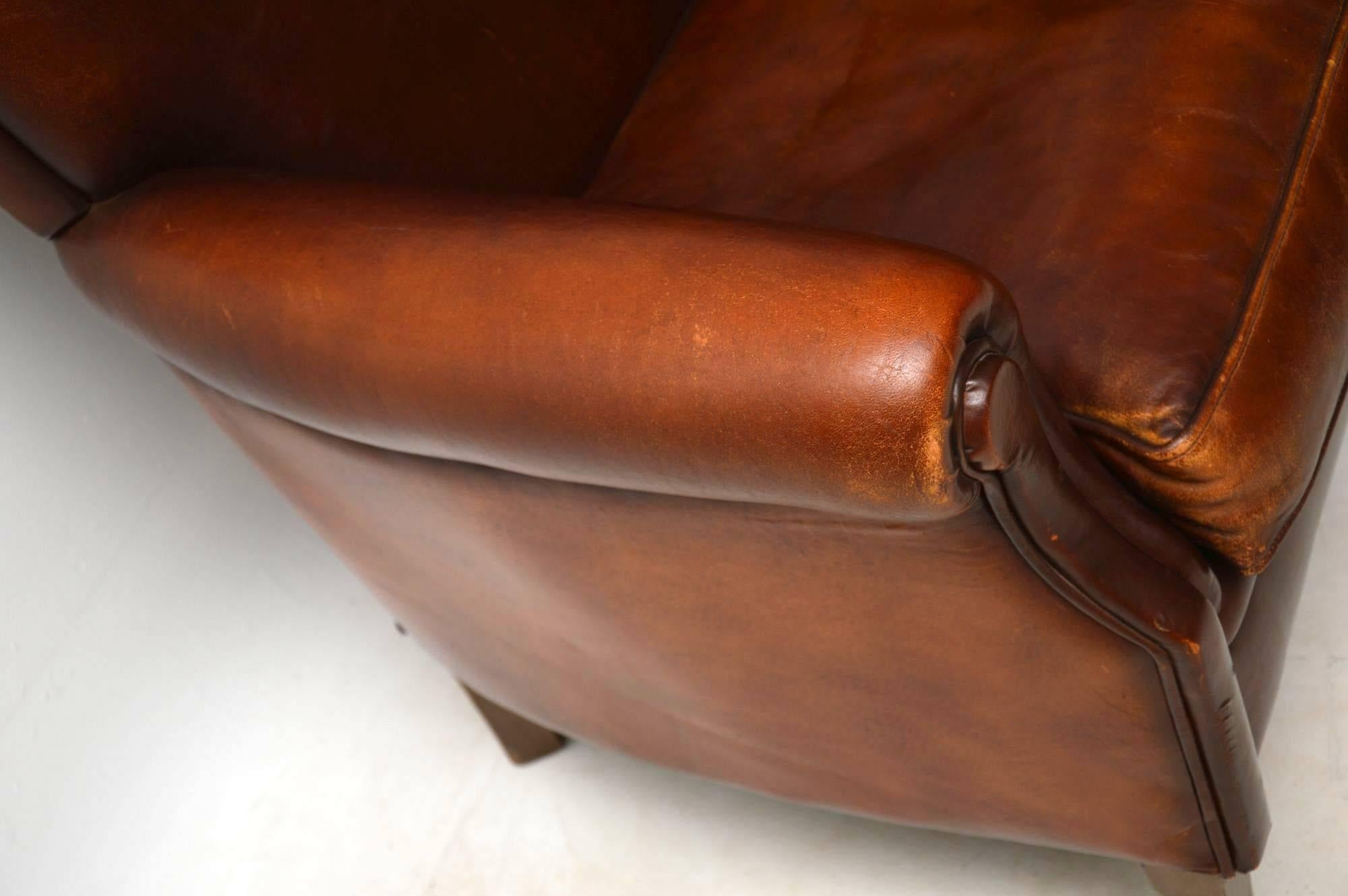 Pair of Antique Distressed Leather Armchairs 4