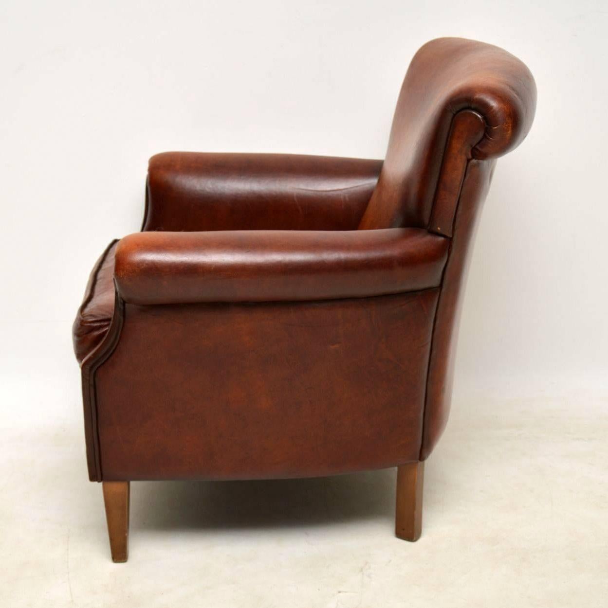 Victorian Pair of Antique Distressed Leather Armchairs