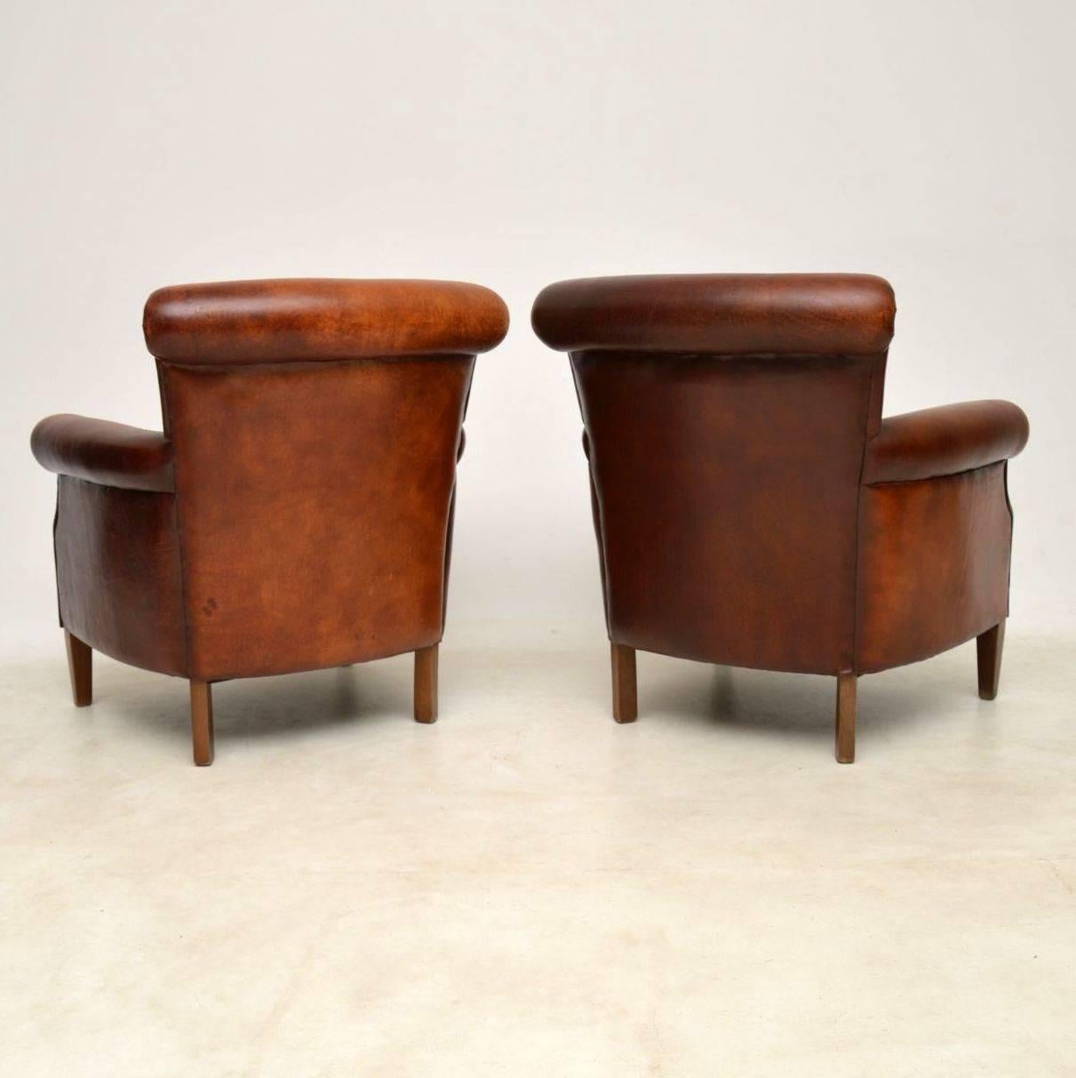 Pair of Antique Distressed Leather Armchairs In Excellent Condition In London, GB