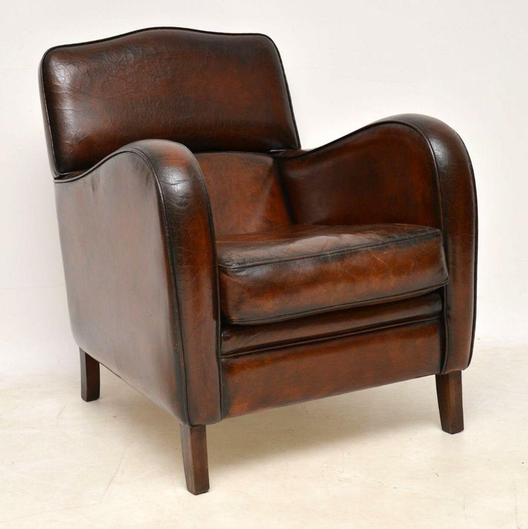 Pair of Antique Distressed Leather Armchairs at 1stDibs