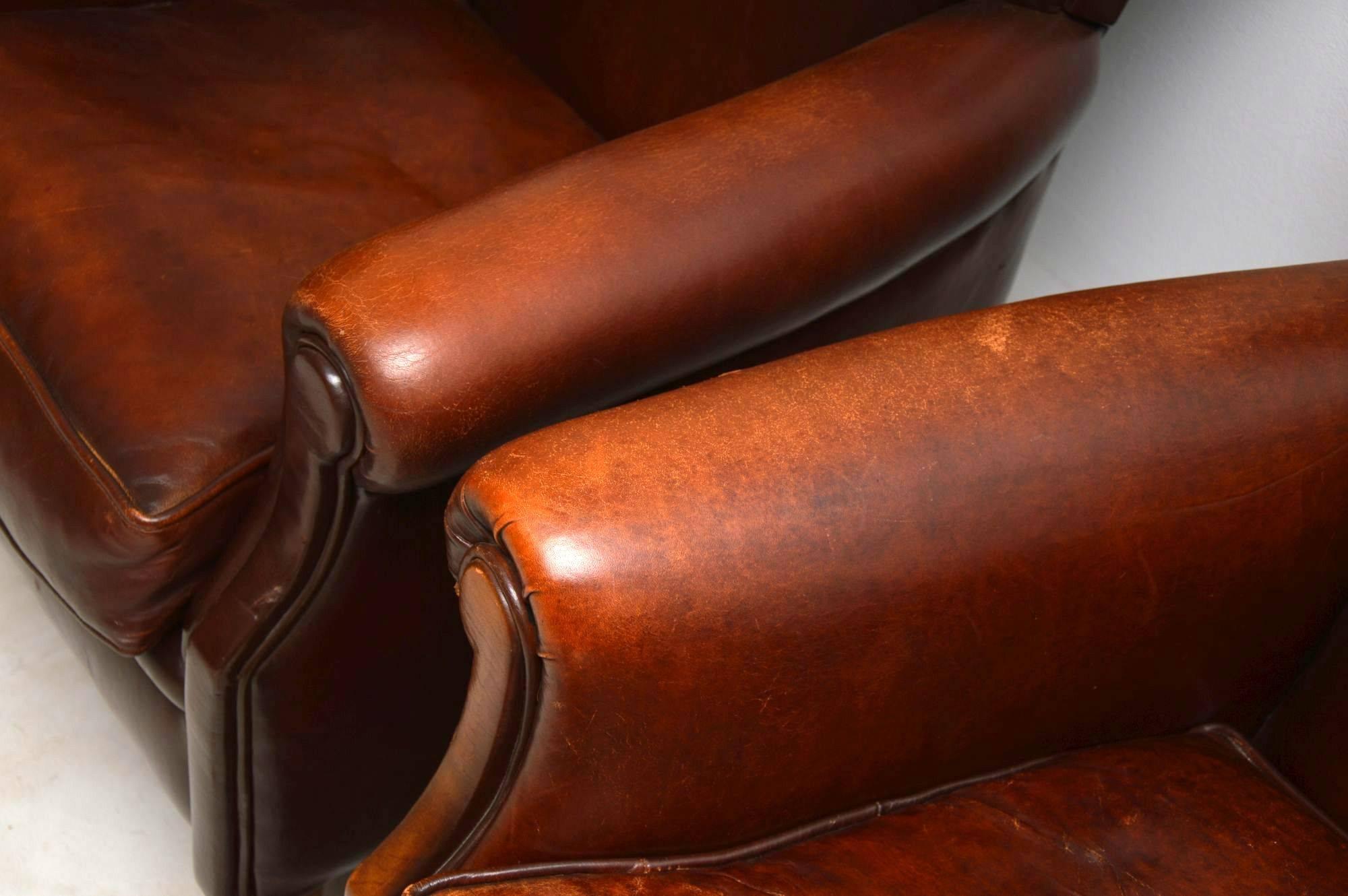 Pair of Antique Distressed Leather Armchairs 3