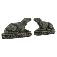 Pair Of Antique Dog Door Stops, English, Iron, Decorative Bookends, Victorian