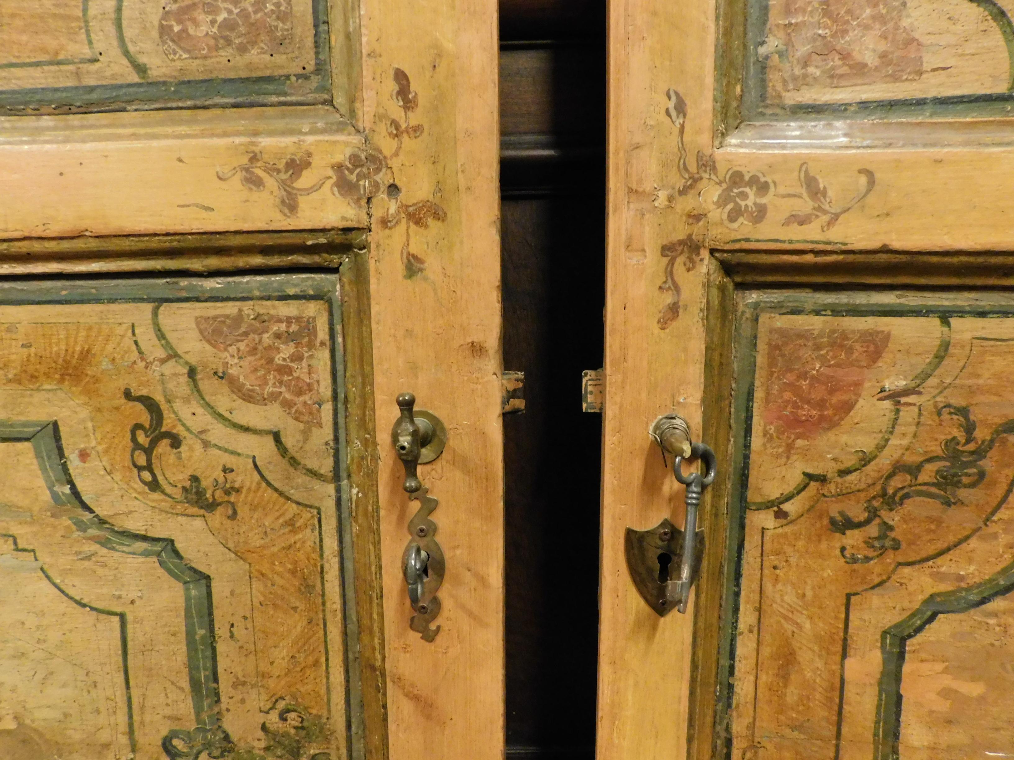 Pair of Antique Doors, 1700, Italy, Wood, Lacquered, Hand Painted, Bilateral 1