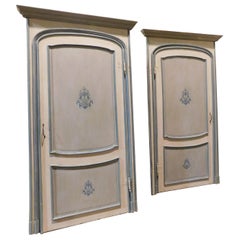 Pair of Antique Doors Painted with Frame, Blue and Gray with Frame, 1700, Italy
