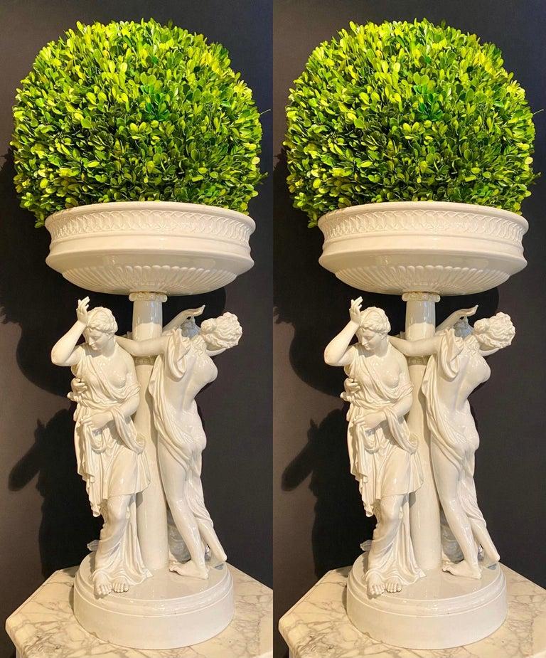 Rococo Pair of Antique Dresden Planters Jardinières, Each with Four Dancing Nymphs