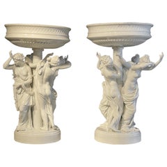 Pair of Antique Dresden Planters Jardinières, Each with Four Dancing Nymphs