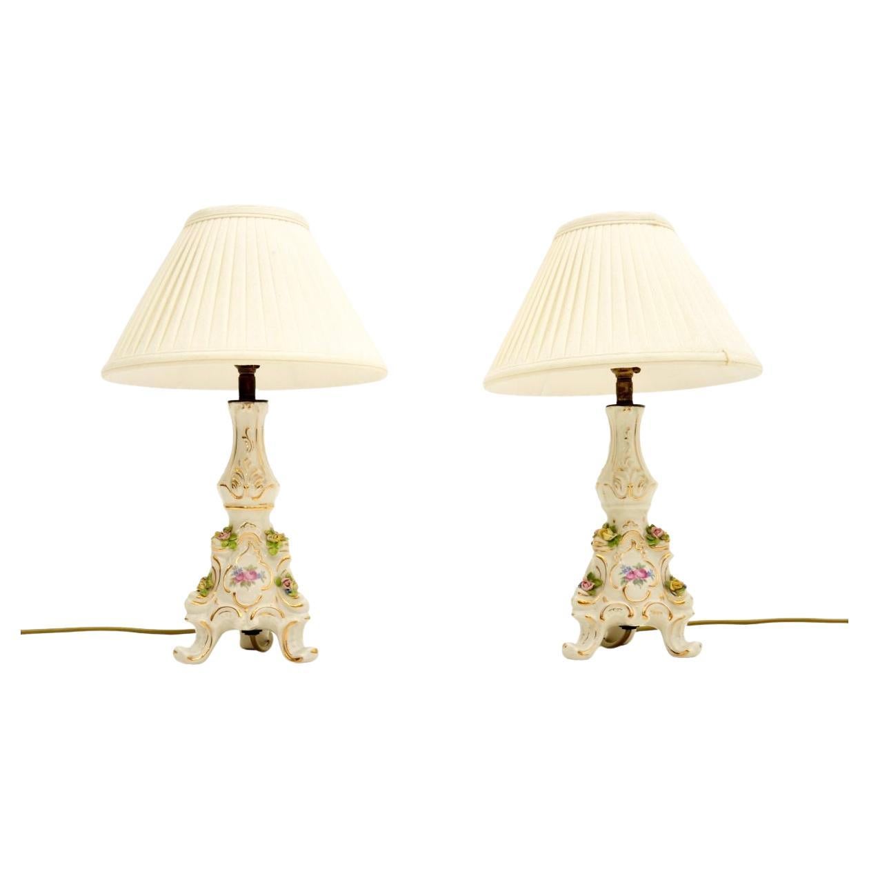 Pair of Antique Dresden Porcelain Table Lamps