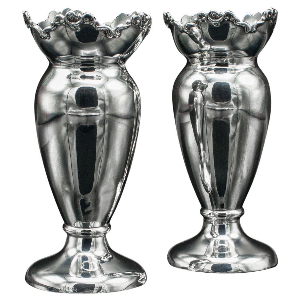 Pair Of Antique Duck Egg Cups, English, Silver, Vase, Edwardian, Hallmarked 1904 For Sale
