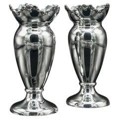 Pair Of Antique Duck Egg Cups, English, Silver, Vase, Edwardian, Hallmarked 1904