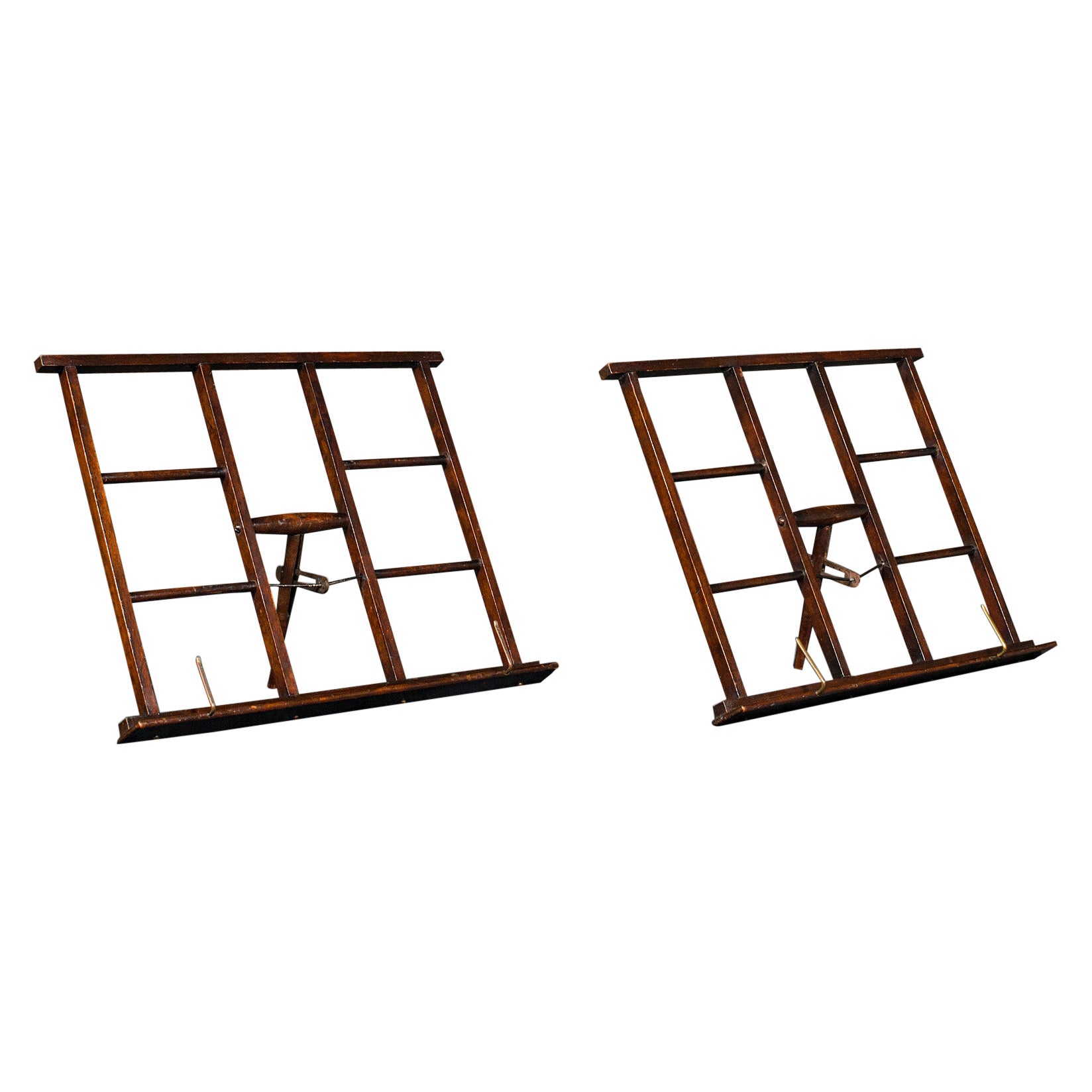 Paire de tables de chevet anciennes, françaises, réglables, porte-partitions, victorienne