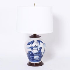 Pair of Antique Dutch Blue and White Porcelain Tobacco Jar Table Lamps