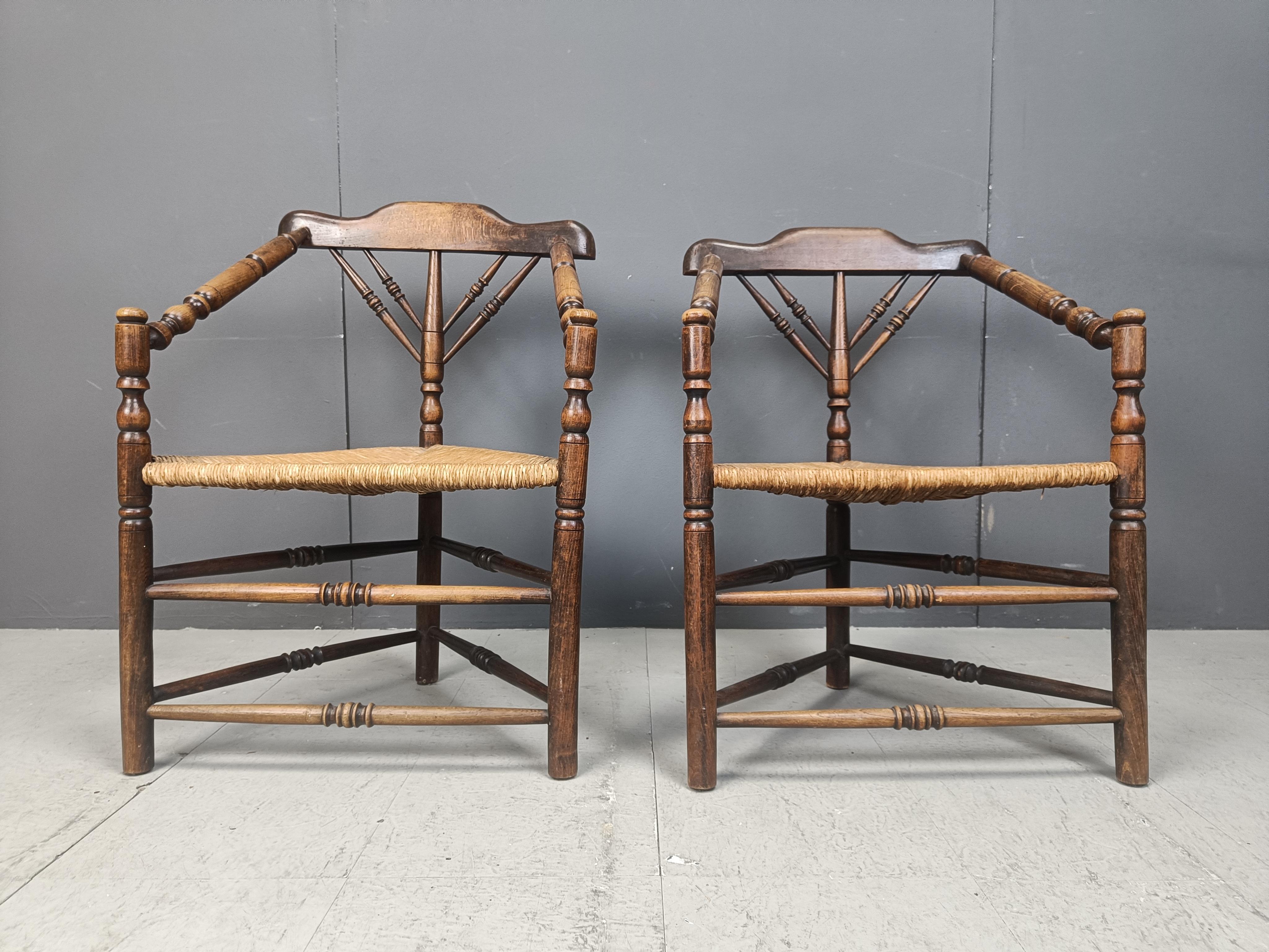 Dutch Pair of antique dutch corner chairs, 1920s For Sale