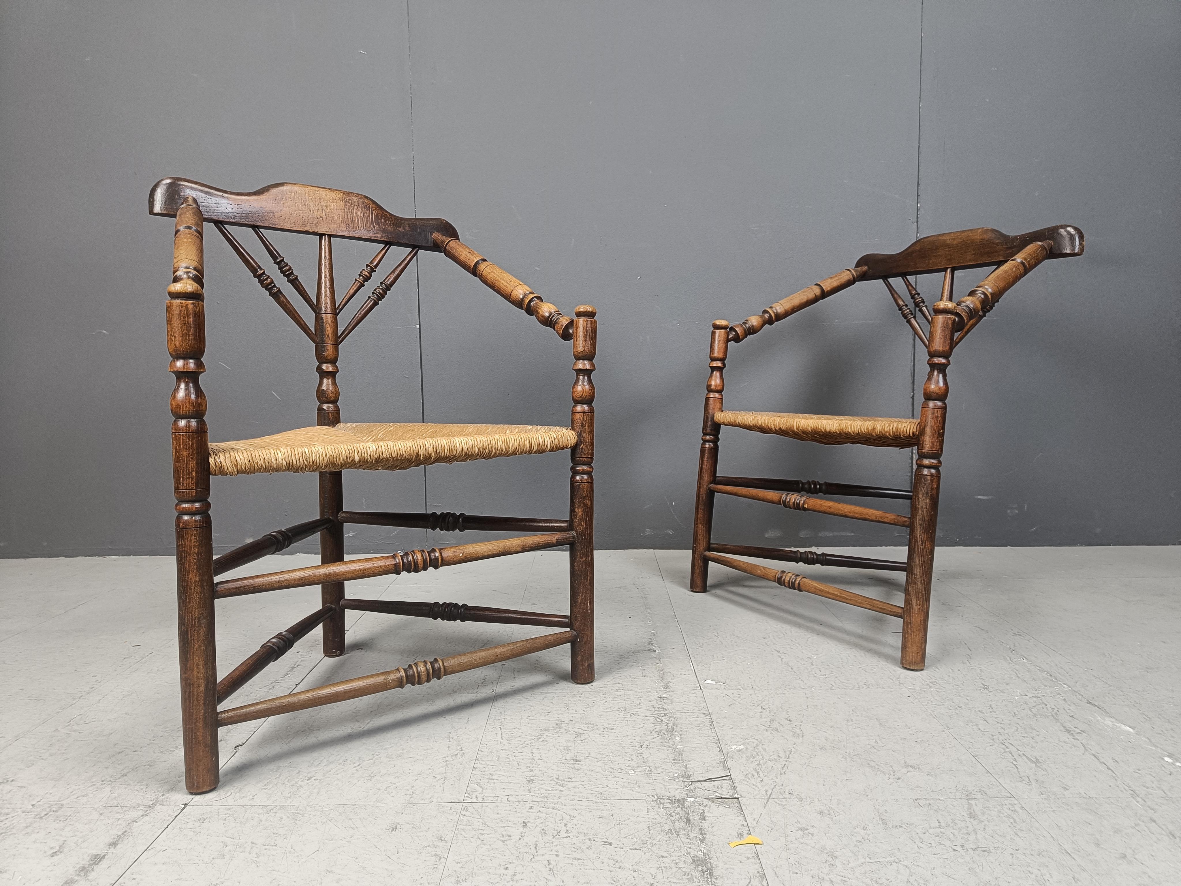 Early 20th Century Pair of antique dutch corner chairs, 1920s For Sale
