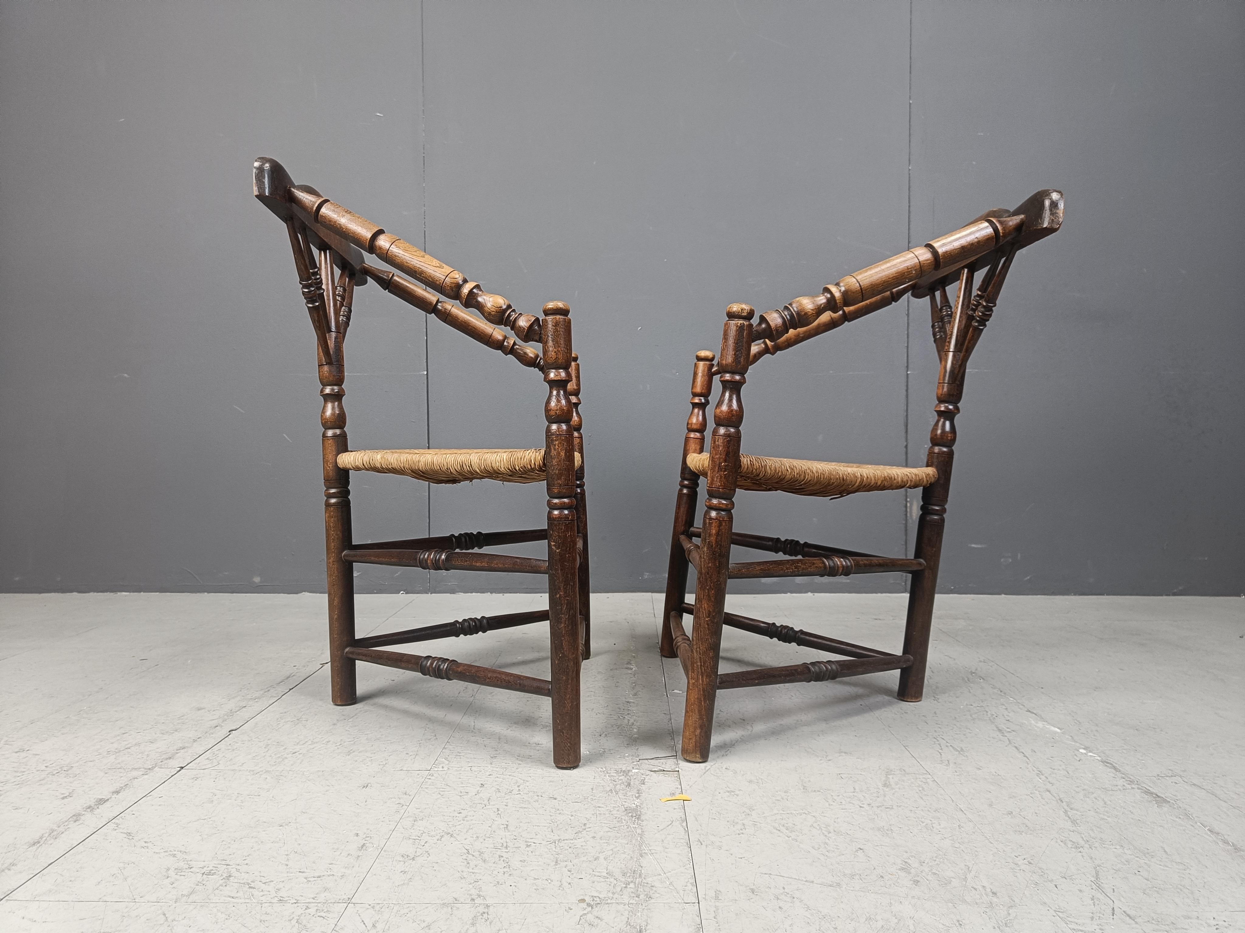 Wicker Pair of antique dutch corner chairs, 1920s For Sale