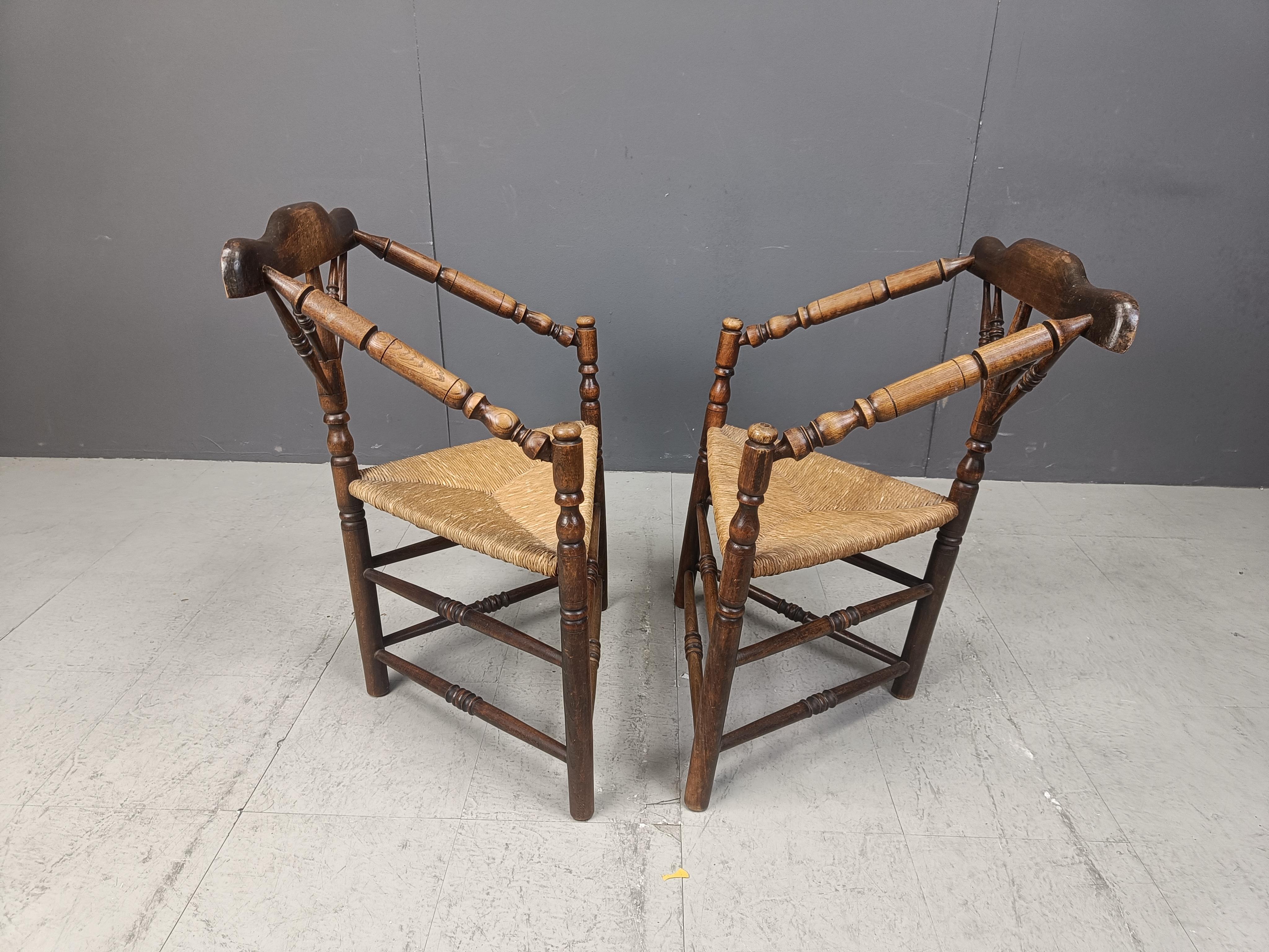 Pair of antique dutch corner chairs, 1920s For Sale 1