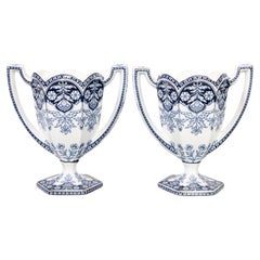Pair of Antique Dutch Delft Floral Urns Vases, circa 1920