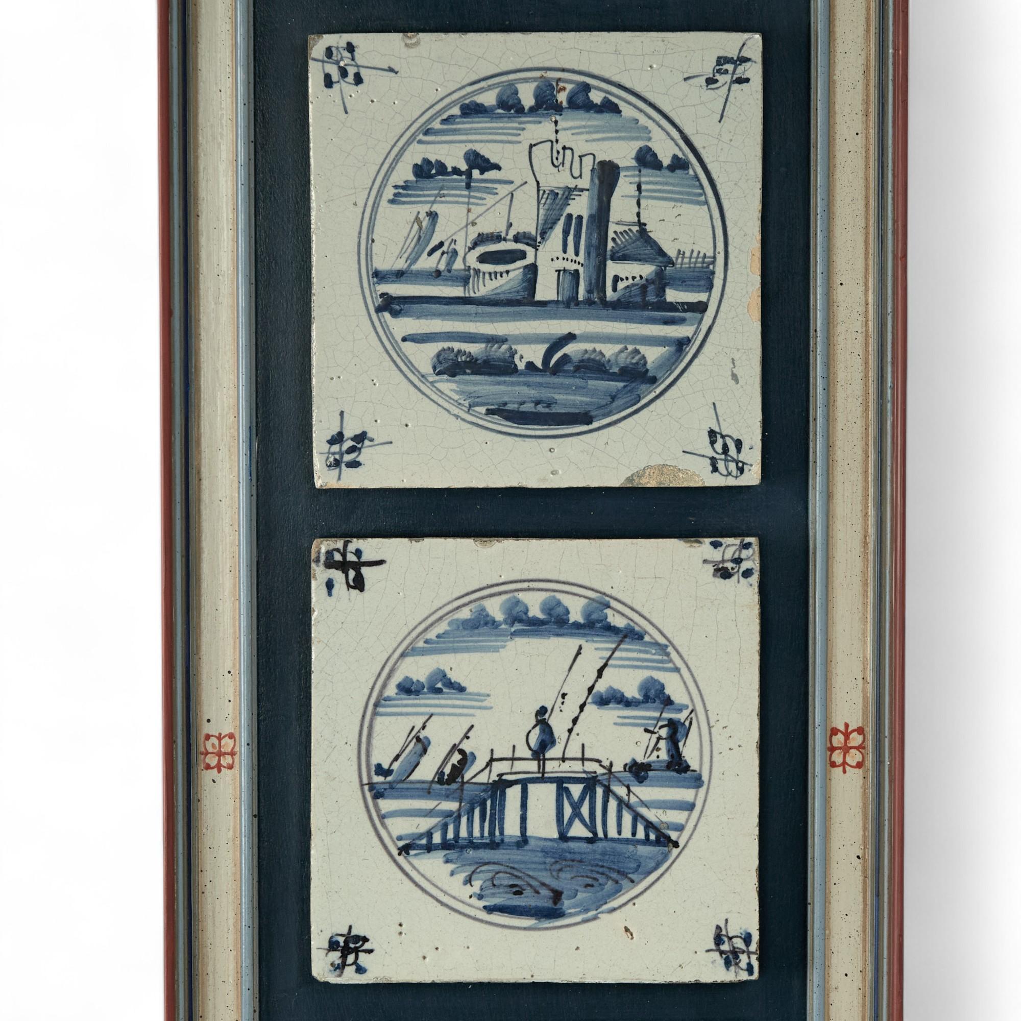 Pair of Antique Dutch Delft Tile Groupings Holandés en venta