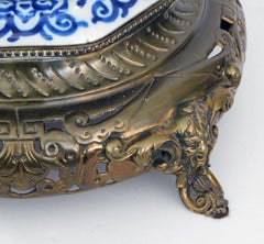 Paire de lampes hollandaises anciennes à double balustre en faïence de Delft bleue et blanche