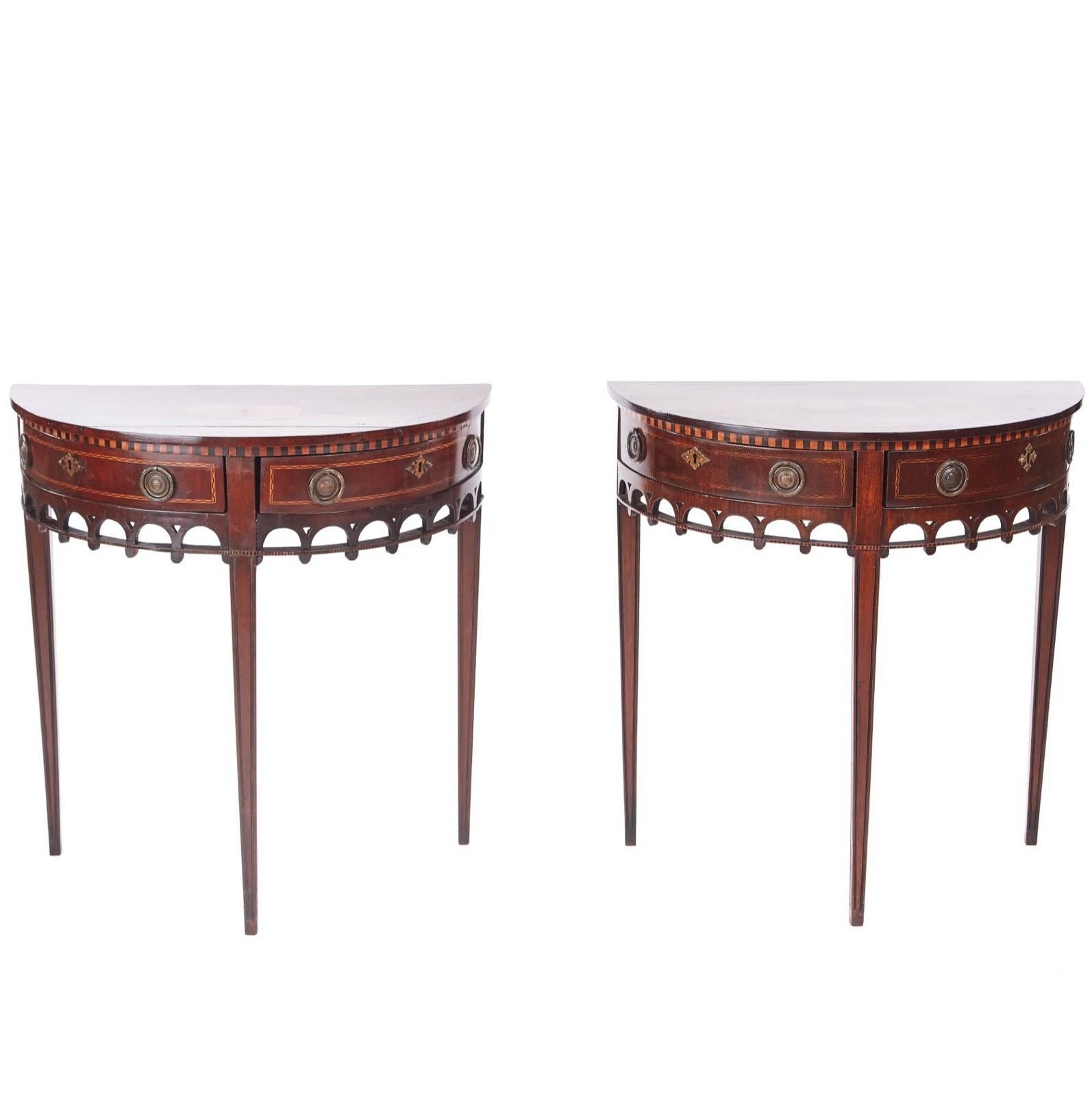 Pair of Antique Dutch Mahogany Inlaid Console Tables