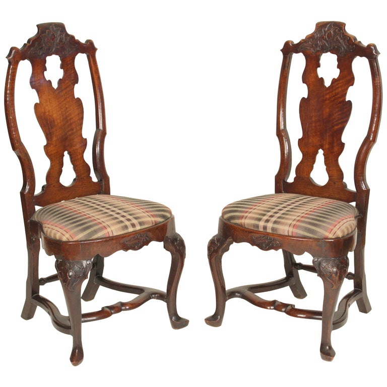 Pair of Antique Dutch Queen Anne Style Side Chairs at 1stDibs