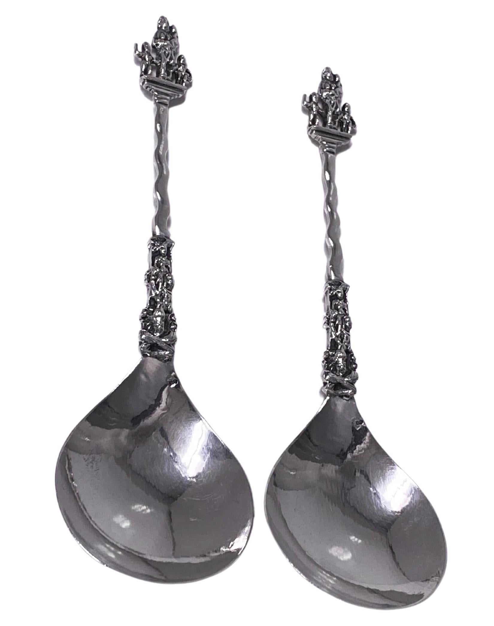 19th Century Pair of Antique Dutch Silver figural Spoons, C.1890 For Sale