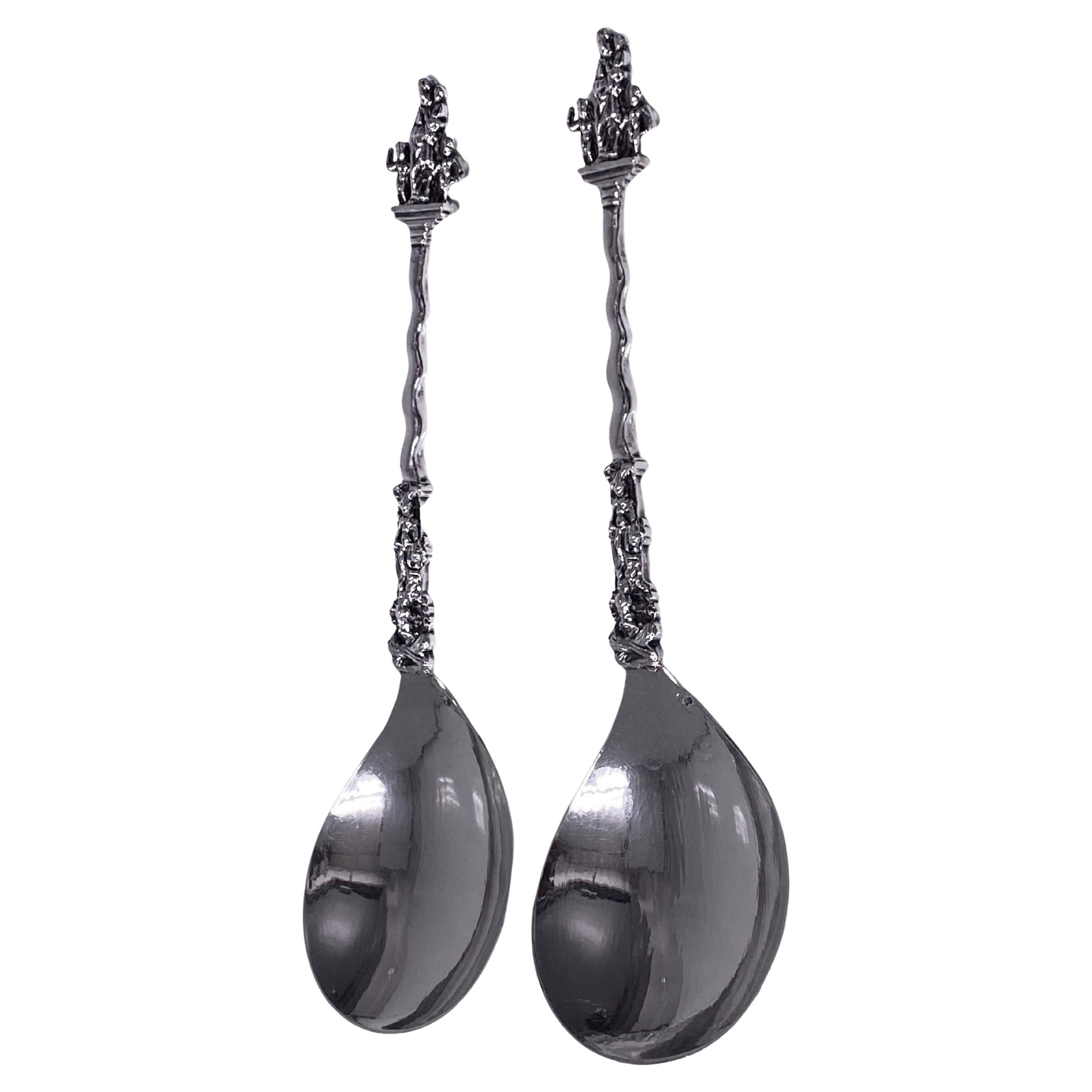 Pair of Antique Dutch Silver figural Spoons, C.1890 For Sale