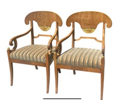 Pair of Antique Early 19th C Biedermeier Arm Chairs