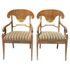 Paire d'anciennes chaises à bras Biedermeier du début du 19ème C.