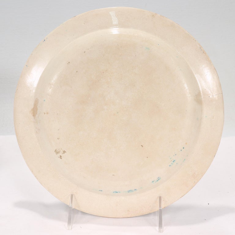 Pair of Antique Early 19th Century Spongeware Staffordshire Pottery Plates For Sale at 1stDibs