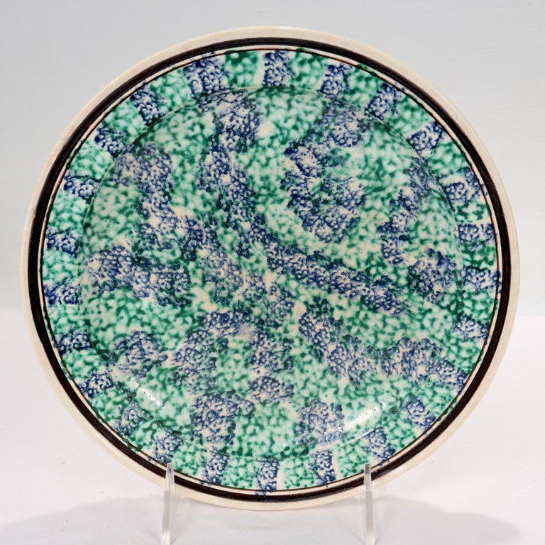 Pair of Antique Early 19th Century Spongeware Staffordshire Pottery Plates For Sale at 1stDibs