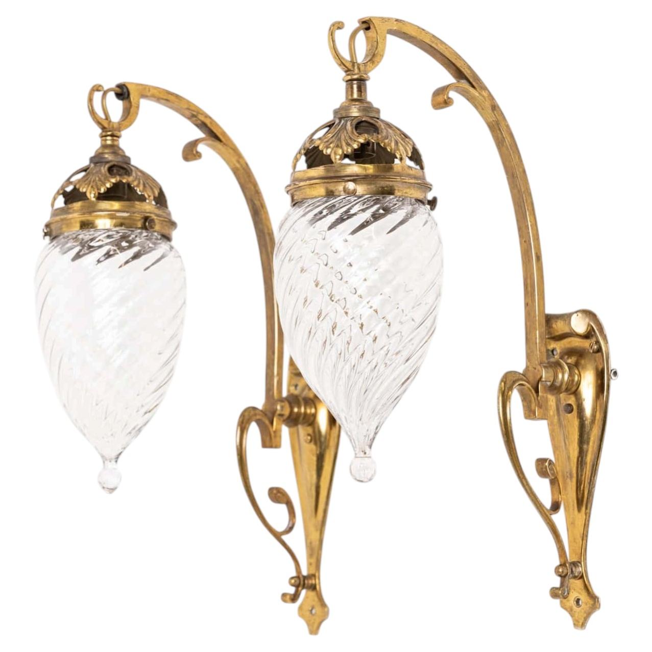 Pair of Antique Early 20th Century Art Nouveau Brass GEC Wall Lamps. c.1920