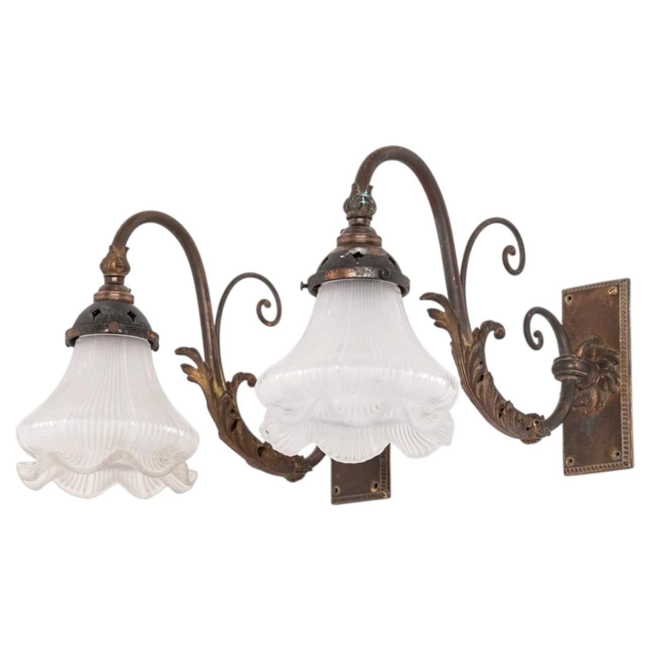Pair of Antique Early 20th Century Art Nouveau Gilt Brass GEC Wall Lamps. c.1910