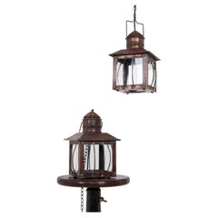 Pair of Antique Early 20th Century Glazed Brass Porch Lantern Light Lamp. C.1920