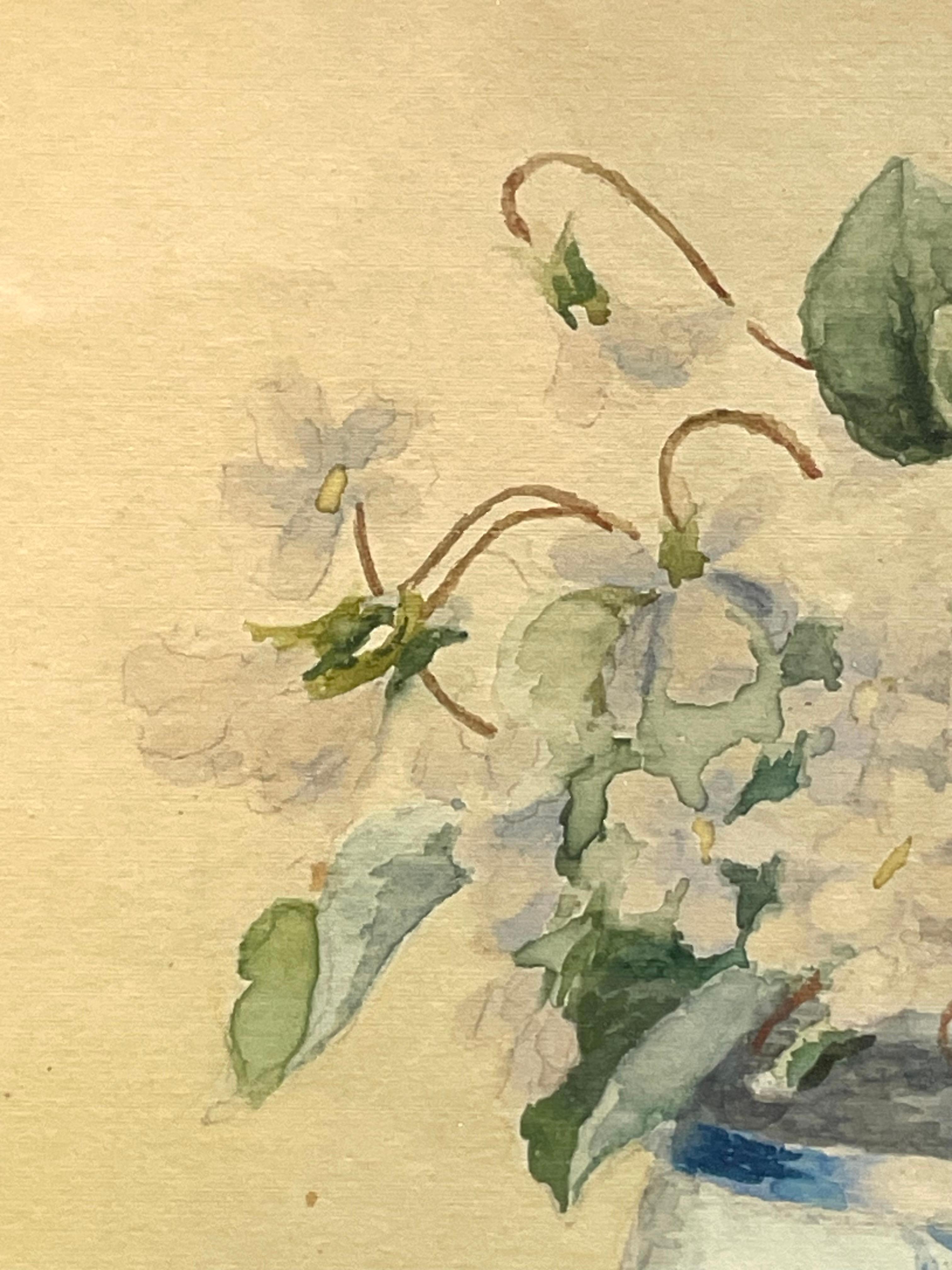 Paire d'aquarelles anciennes du début du 20e siècle de natures mortes florales en vente 5