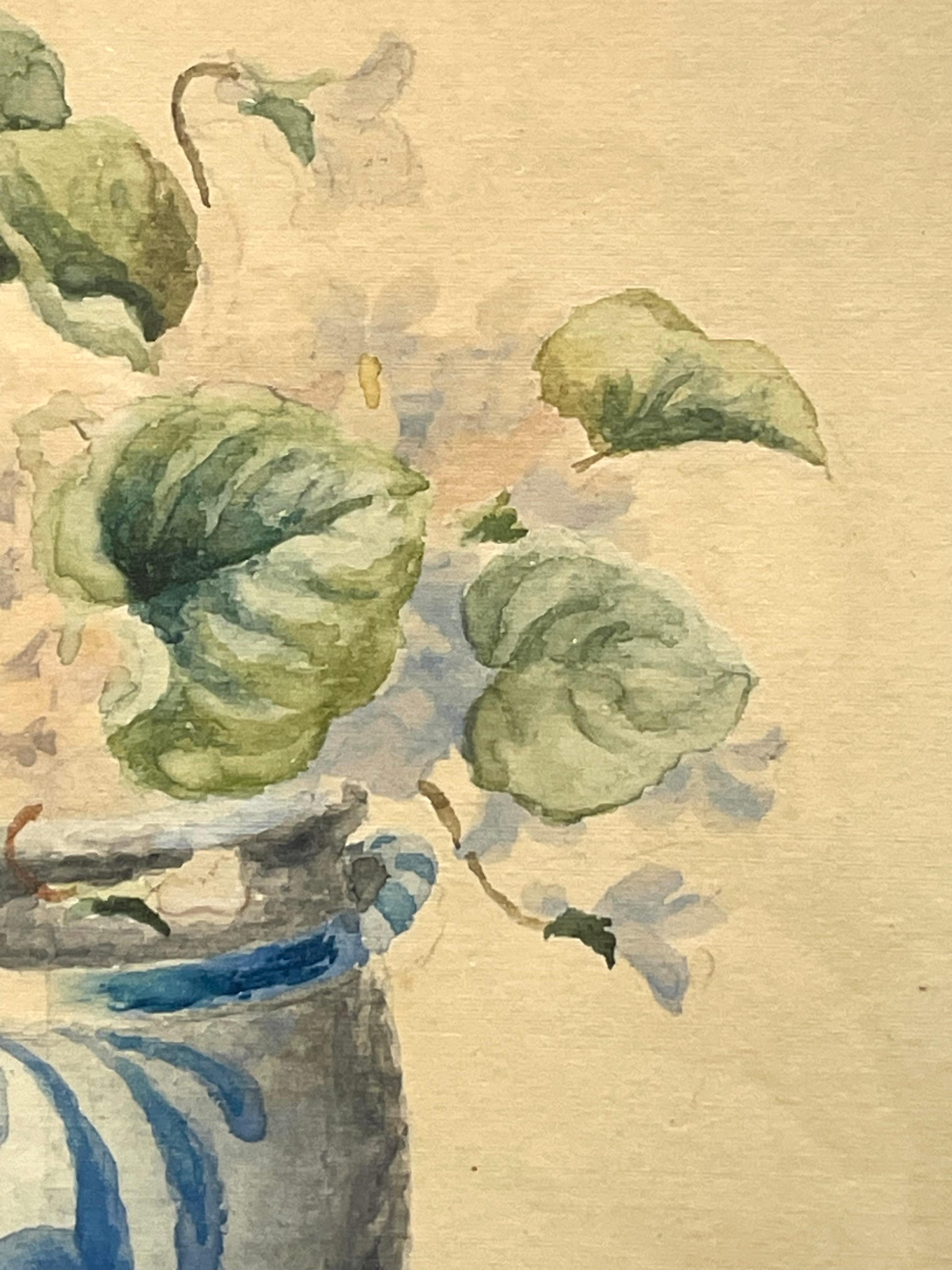 Paire d'aquarelles anciennes du début du 20e siècle de natures mortes florales en vente 6