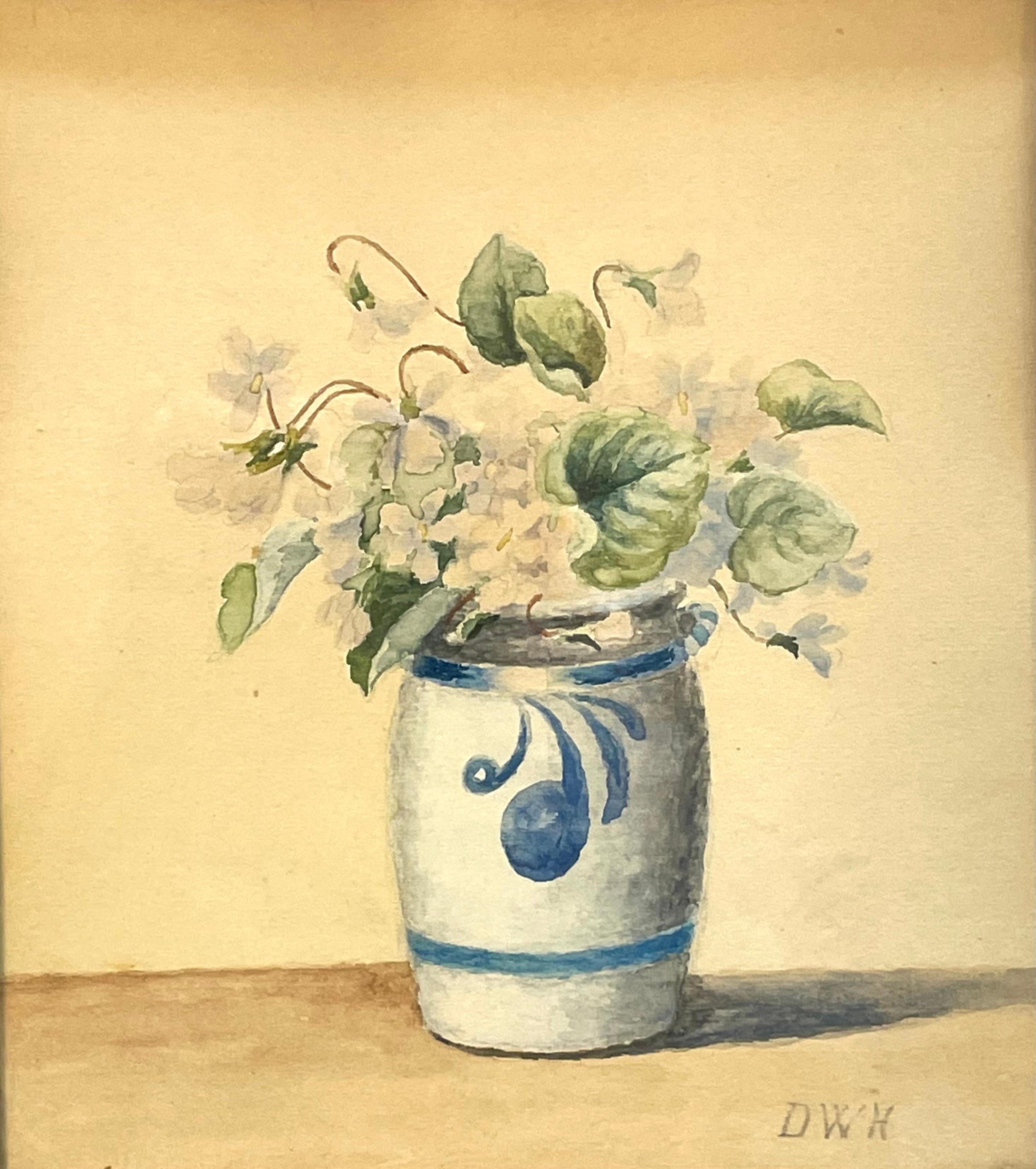 Paire d'aquarelles anciennes du début du 20e siècle de natures mortes florales en vente 9