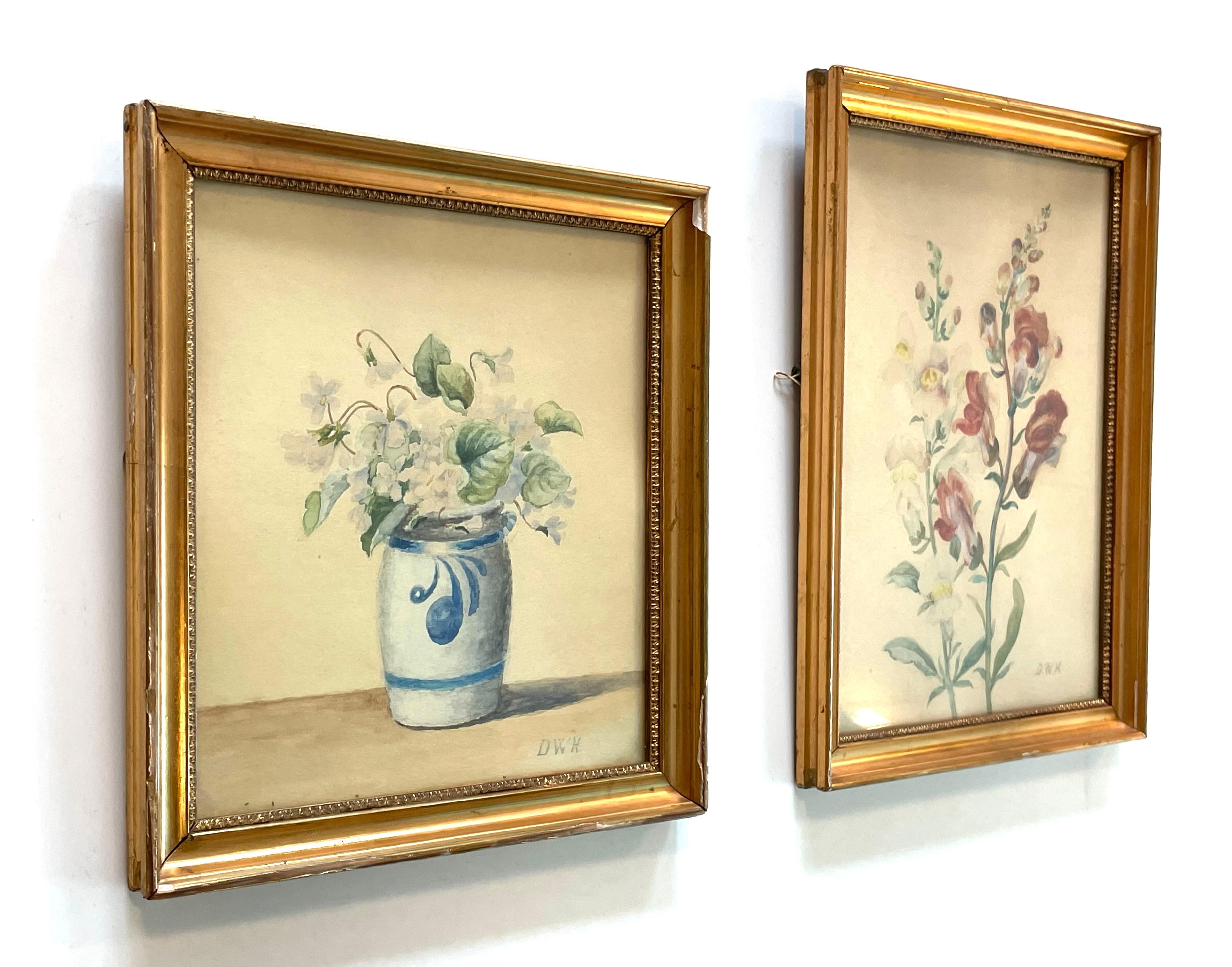 20ième siècle Paire d'aquarelles anciennes du début du 20e siècle de natures mortes florales en vente